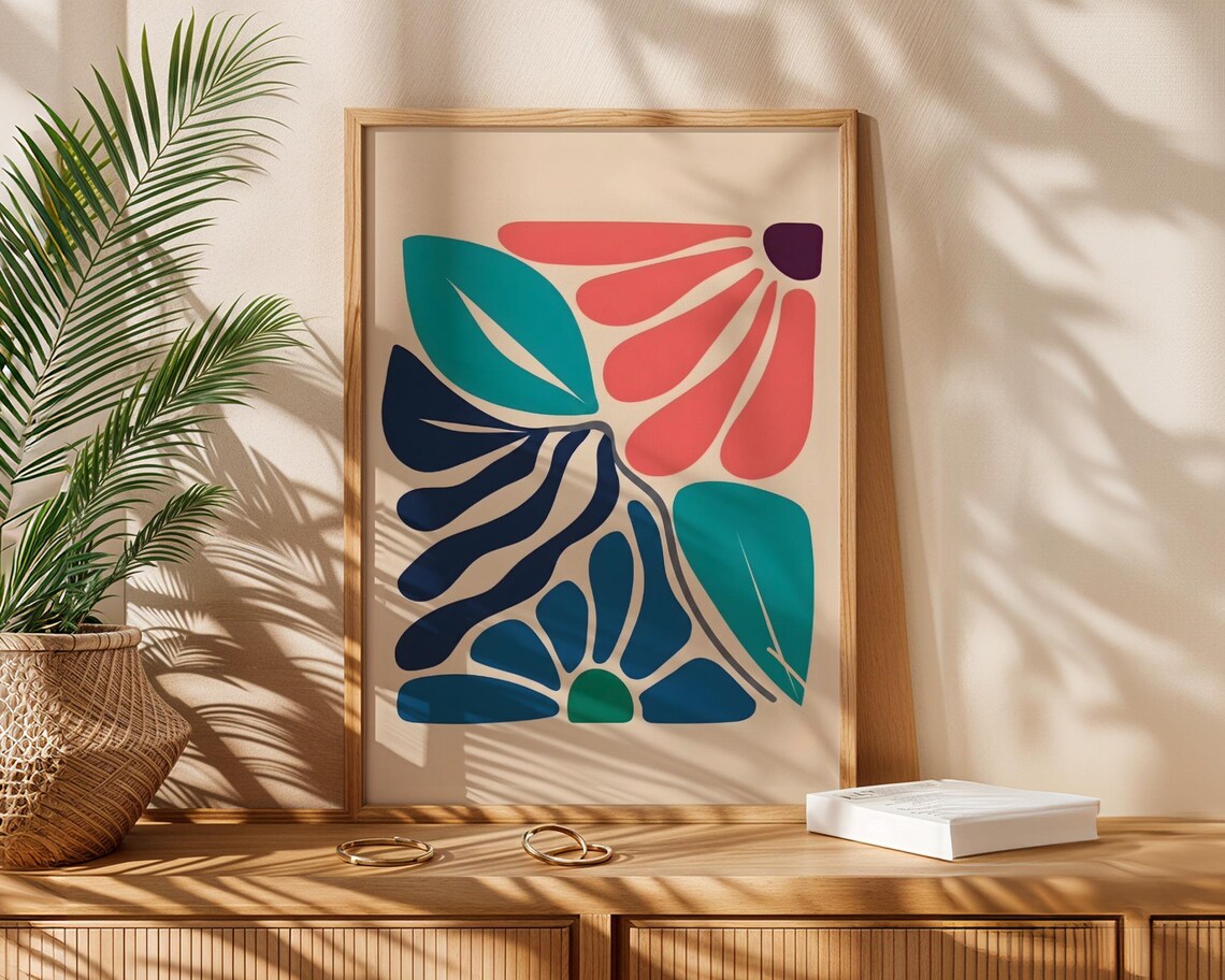 Abstract Floral Grid, Mid-Century Art Print