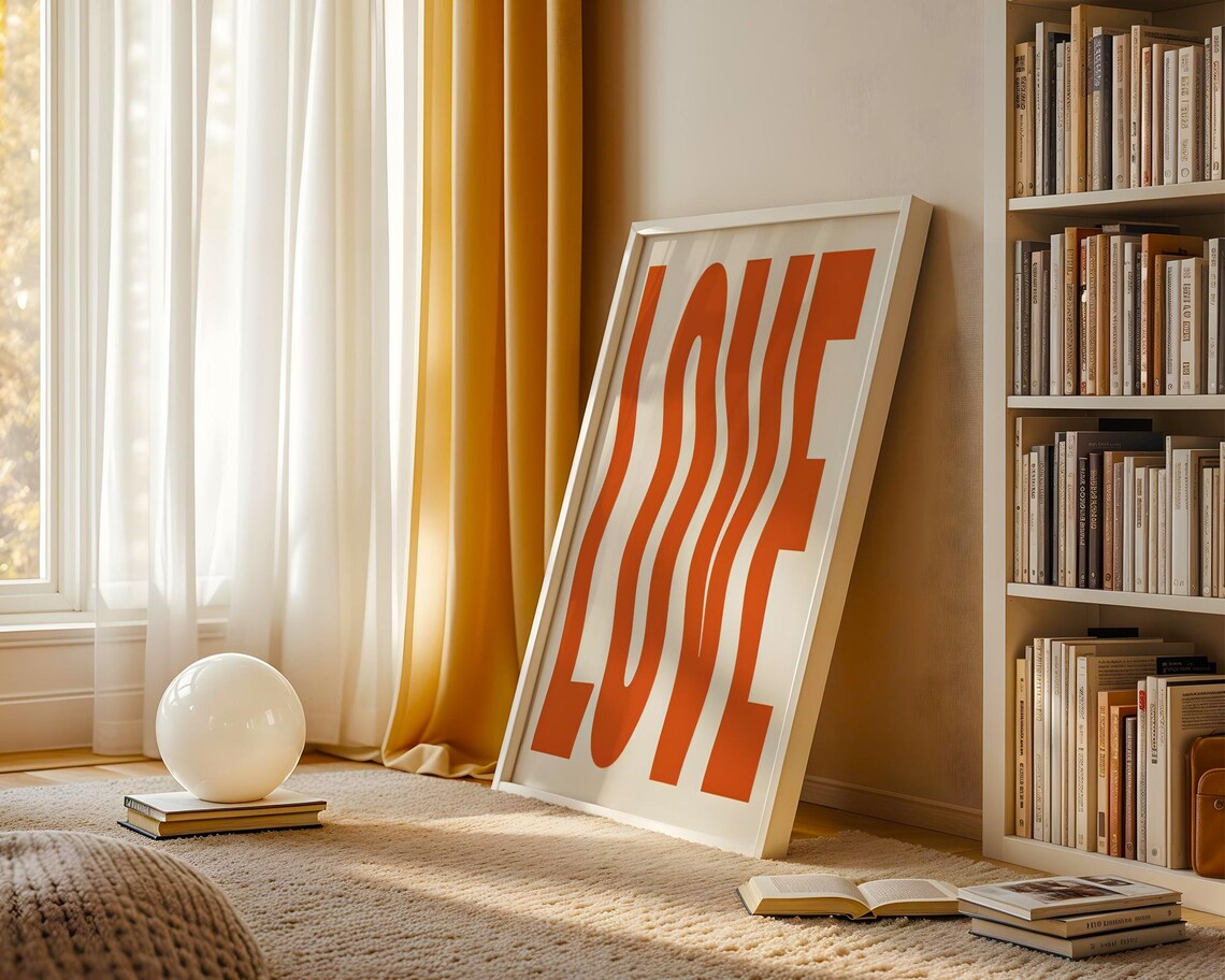 Wavy Love Typography Poster, Retro 70s Psychedelic