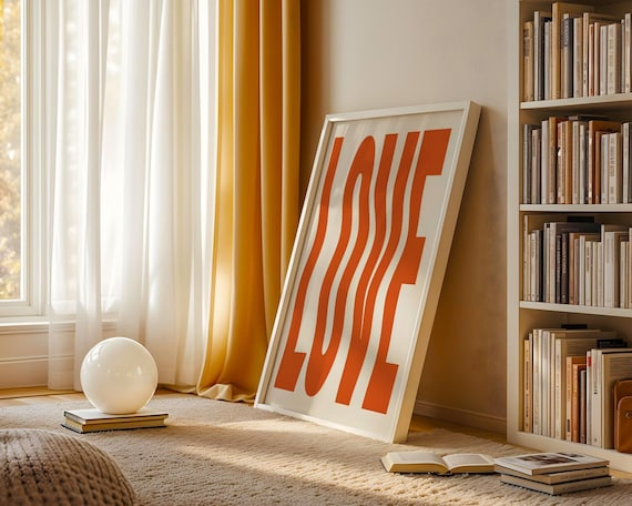 Wavy Love Typography Poster, Retro 70s Psychedelic
