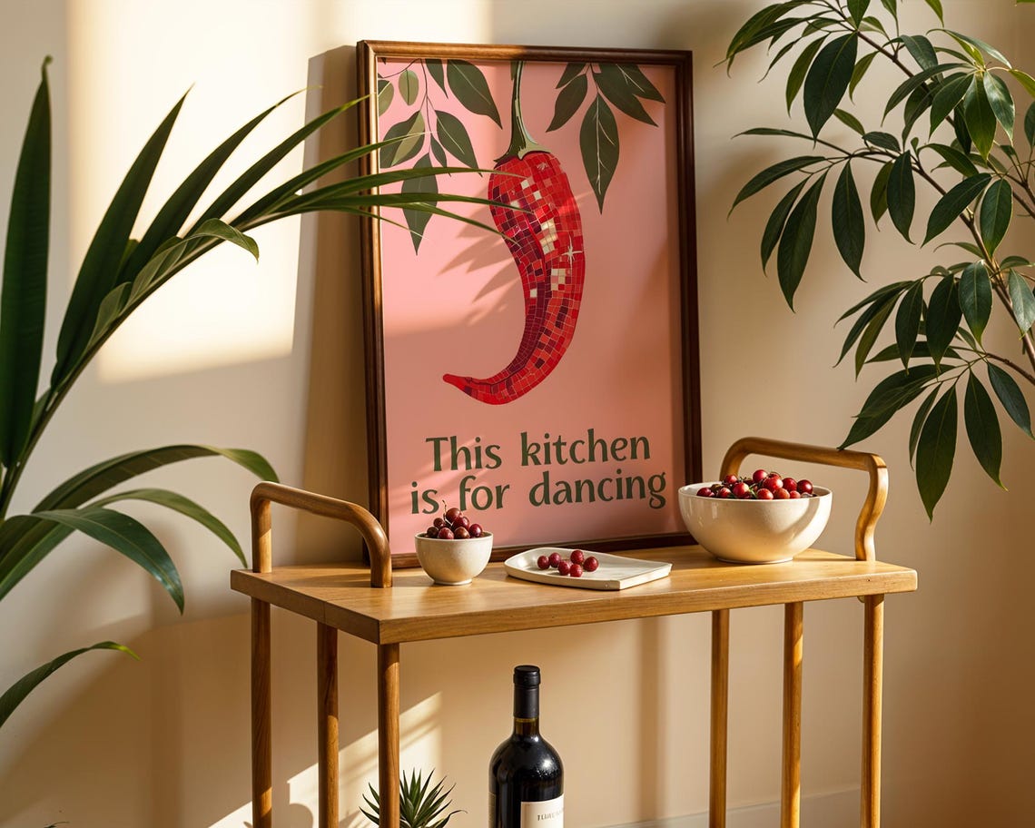 This Kitchen Is For Dancing Disco Chili Pepper Funny Art Poster