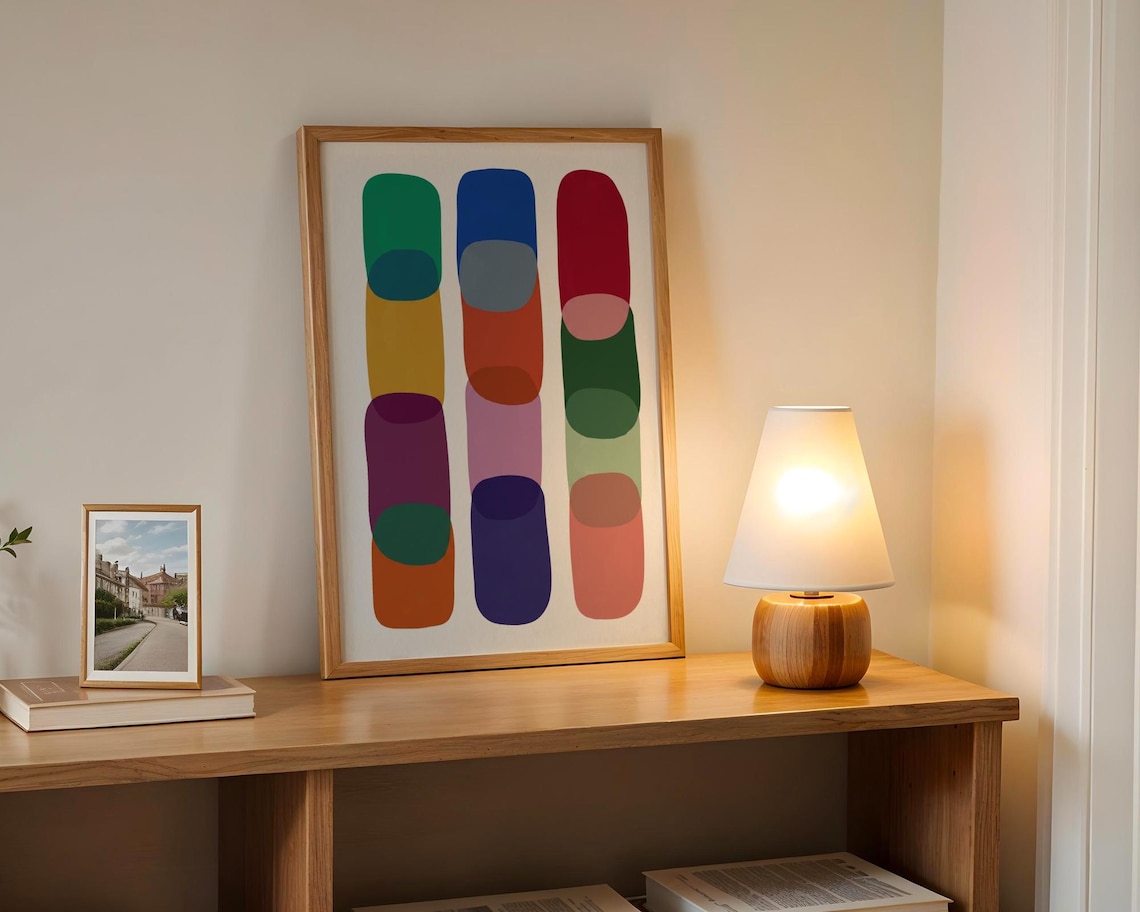 Mid Century Overlapping Shapes, Retro Geometric Art Print
