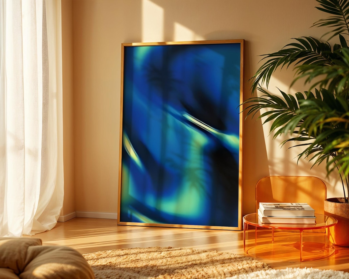 Blue Gradient Abstract Wall Art Print, Moody Decor