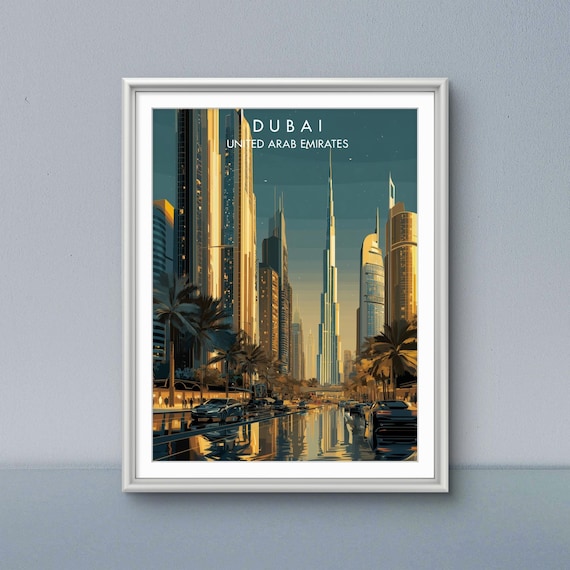 Dubai United Arab Emirates Skyline Night Poster Burj Khalifa View