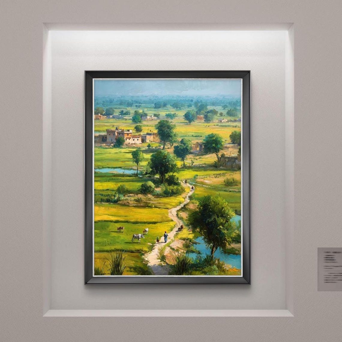 Punjab Village Golden Wheat Fields Farmhouse Landscape Poster