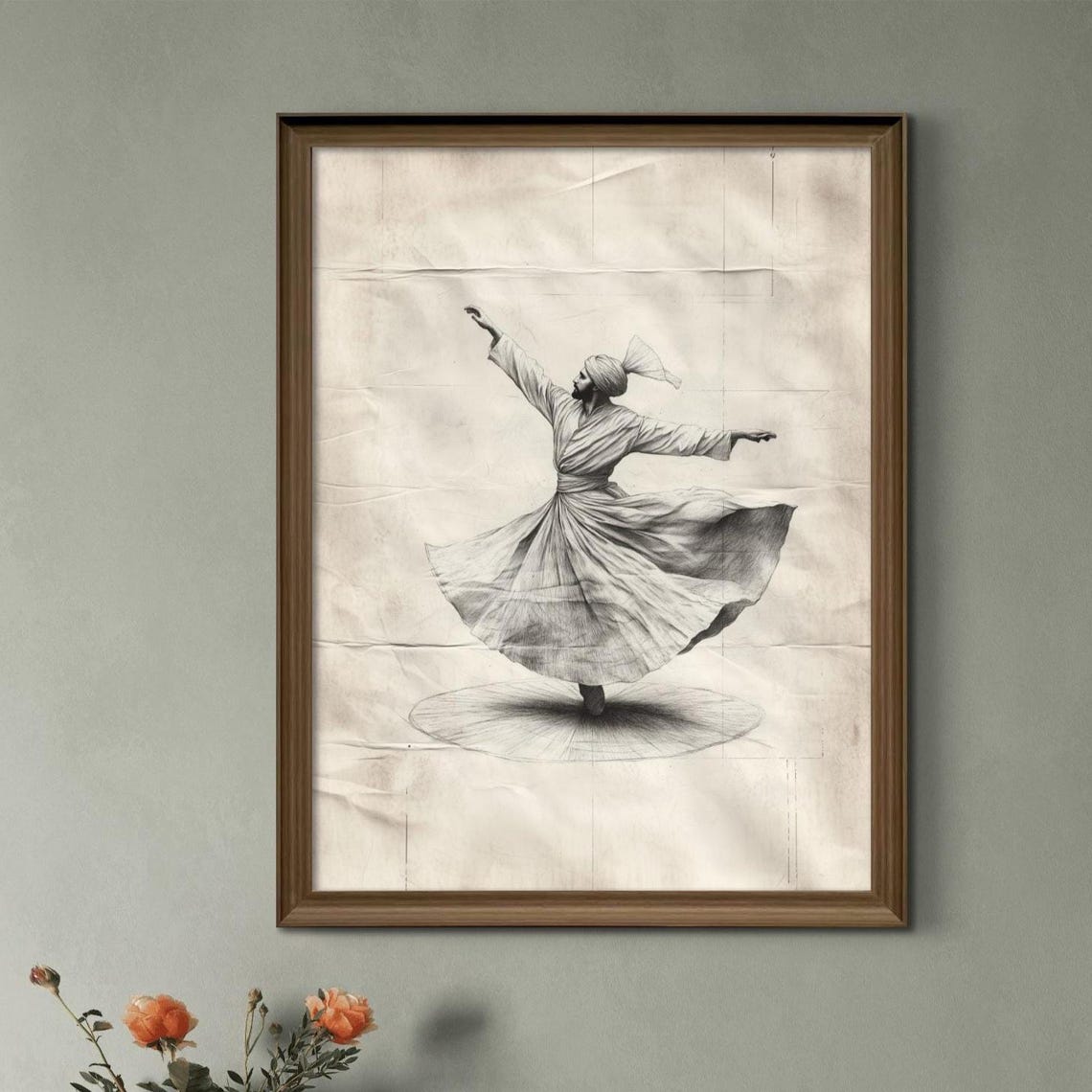 Whirling Dervish Pencil Line Art Islamic Meditation Dance Poster