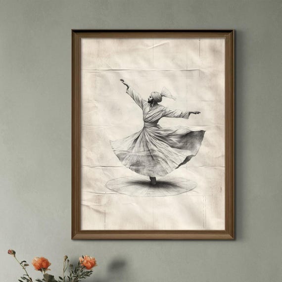 Sufi Whirling Dervish Line Art Print Islamic Meditation Decor