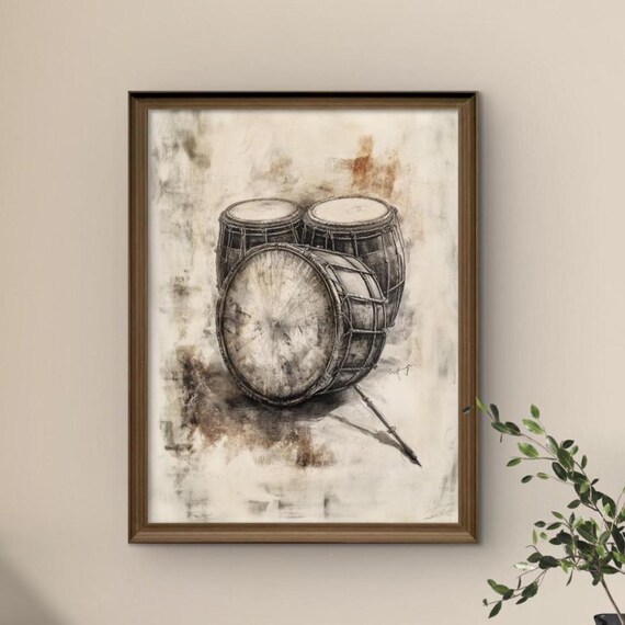 Traditional Hand Drums Pencil Sketch Music Instrument Art Poster
