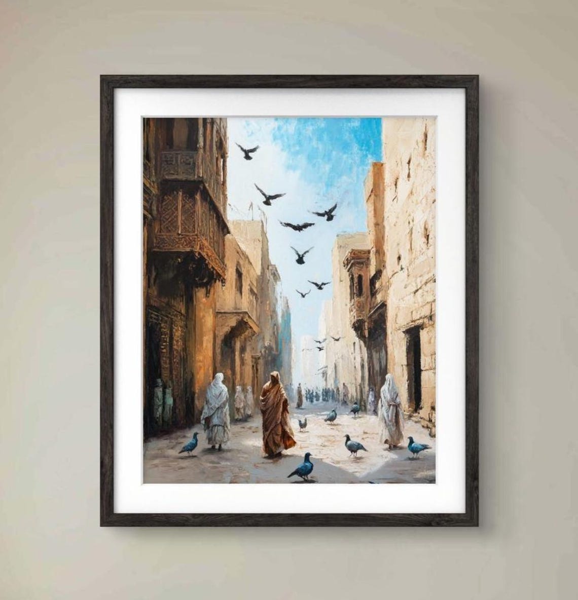 Middle Eastern Old Street Pigeons Arabic Architecture Art Poster
