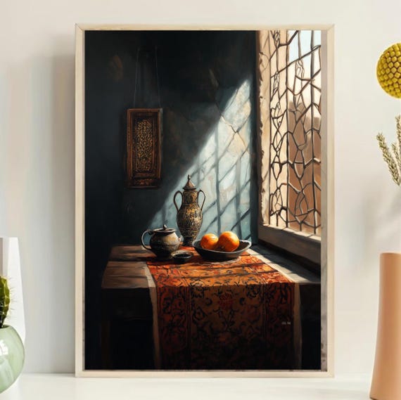 Arabic Tea Table Still Life Painting Middle Eastern Home Decor