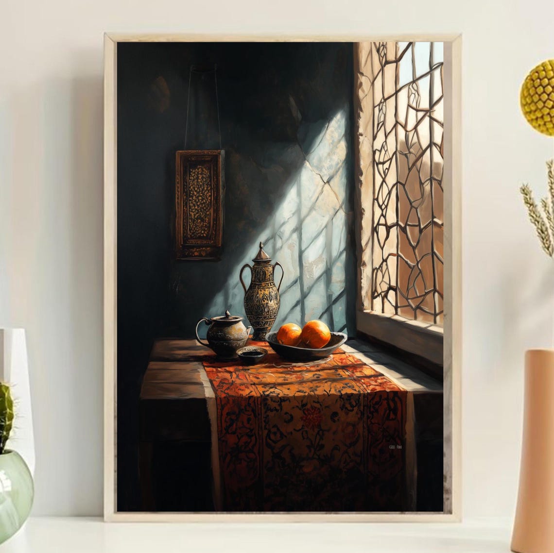 Arabic Tea Table Still Life Painting Middle Eastern Home Decor