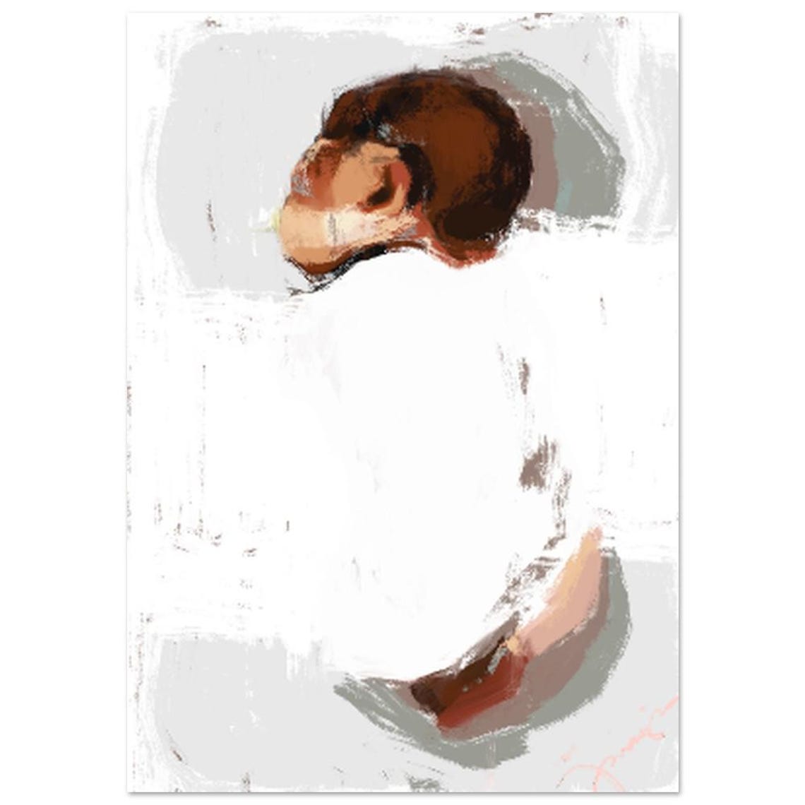 Sleeping Baby In White Bedding Soft Semi Abstract Nursery Poster - Image 3