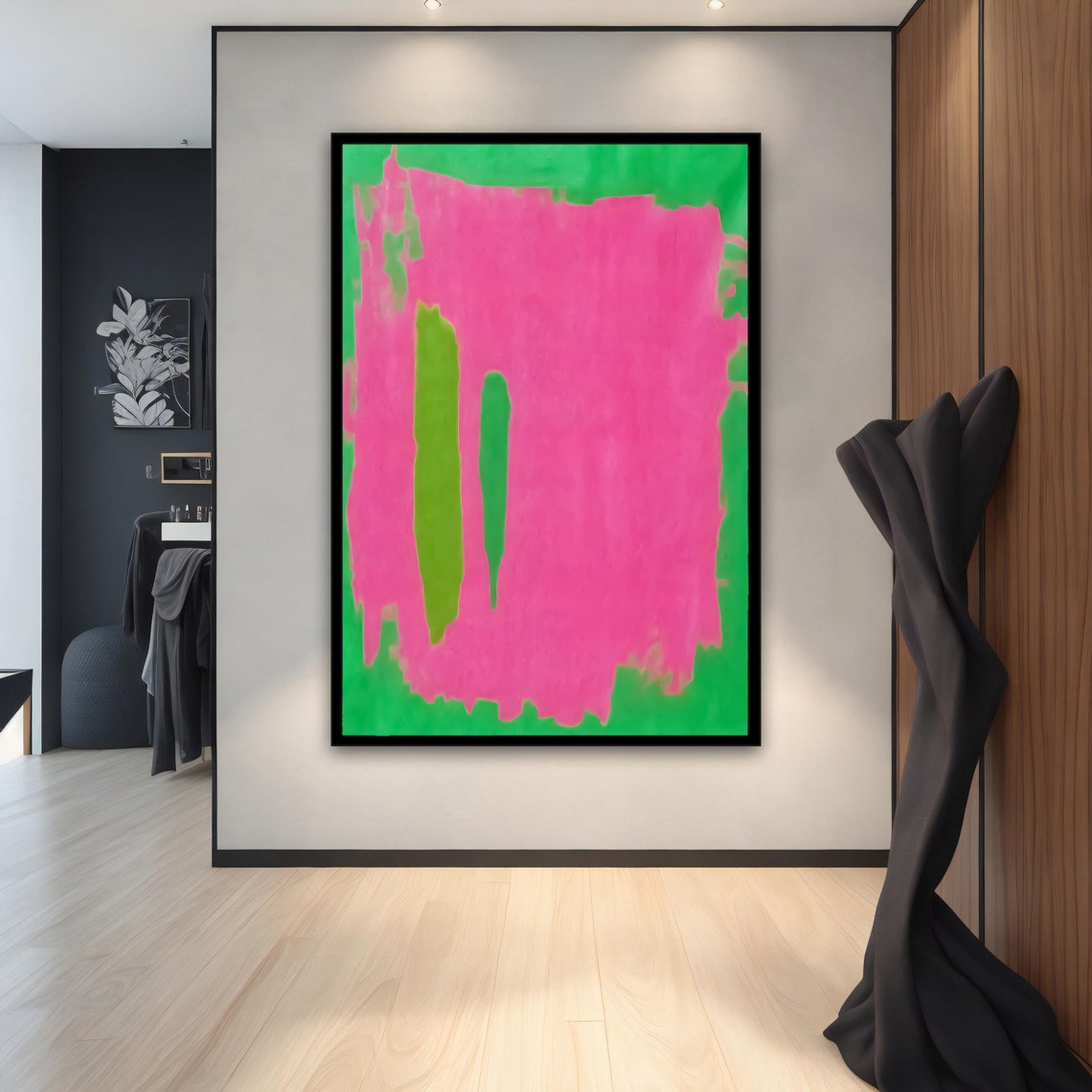 Pink Green Abstract Color Field Painting Bold Modern Wall Art Poster - Image 2
