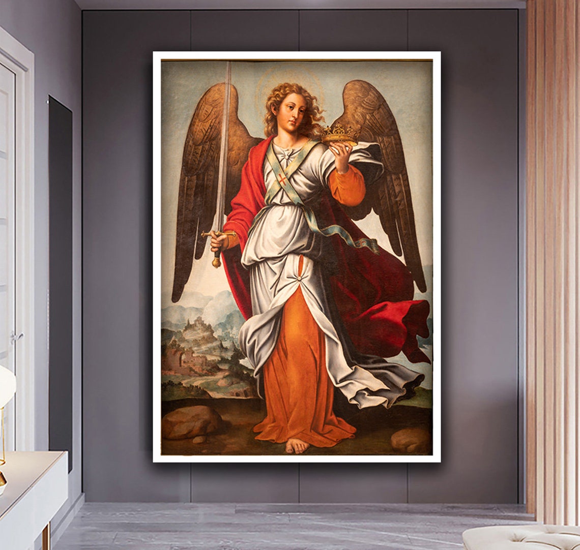 Archangel Michael with Sword and Crown Renaissance Angel Poster - Image 3