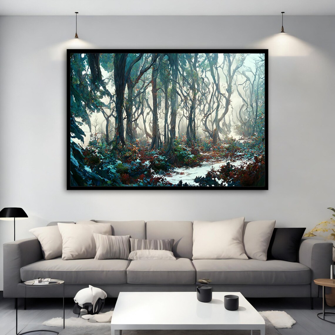 Foggy Forest Stream Misty Trees Nature Landscape Painting Poster - Image 2
