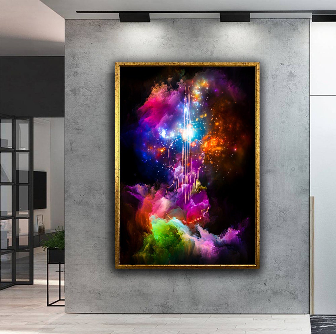Neon Violin Cosmic Nebula Music Colorful Abstract Art Poster - Image 4