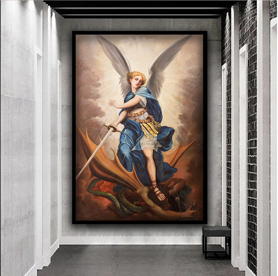 Archangel Michael Slaying the Dragon Baroque Religious Wall Art