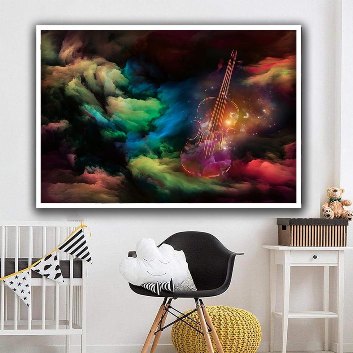 Glowing Violin Cosmic Nebula Neon Cloud Music Lover Wall Art Print - Image 4