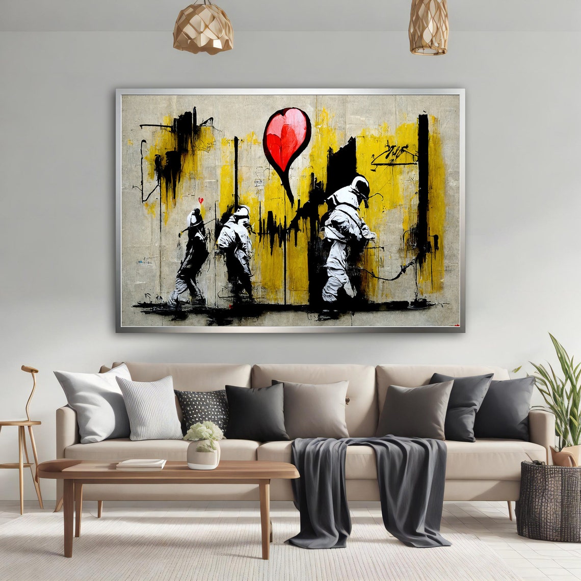 Street Graffiti Art Workers Red Heart Balloon Urban Art Poster