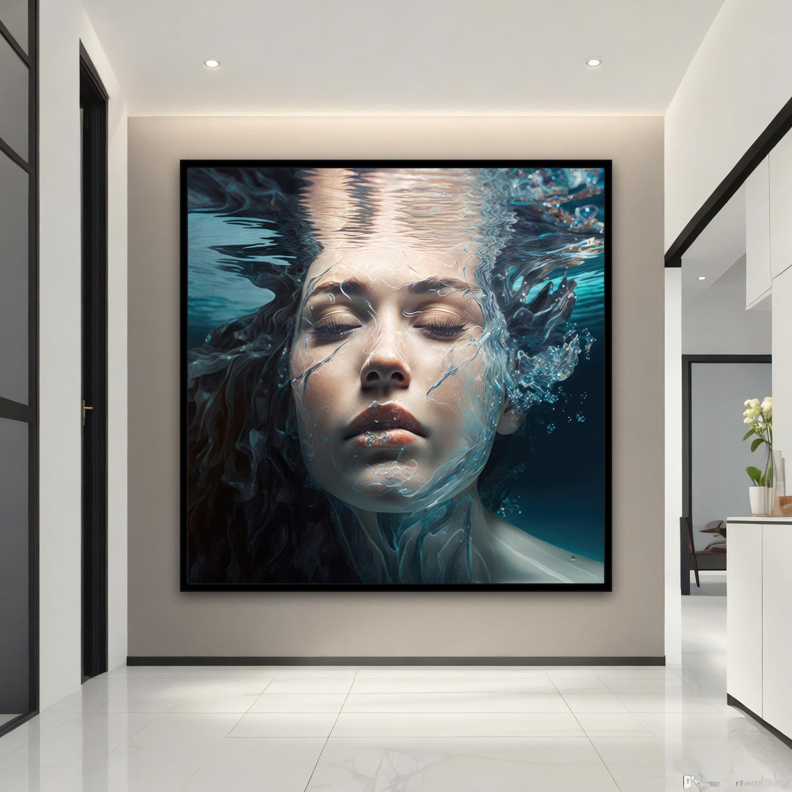 Woman Under Water Painting Underwater Art Woman Who Cant Breathe Wall Decor Modern Woman Art Woman In Pool Wall Art