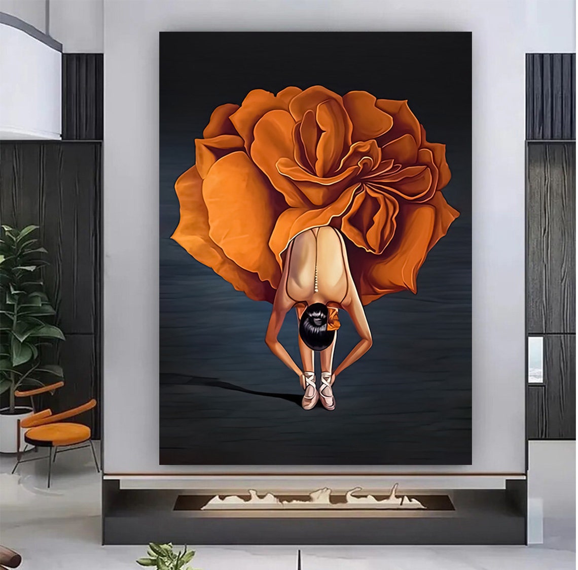 Ballerina With Giant Orange Flower Skirt Surreal Floral Dance Poster - Image 3