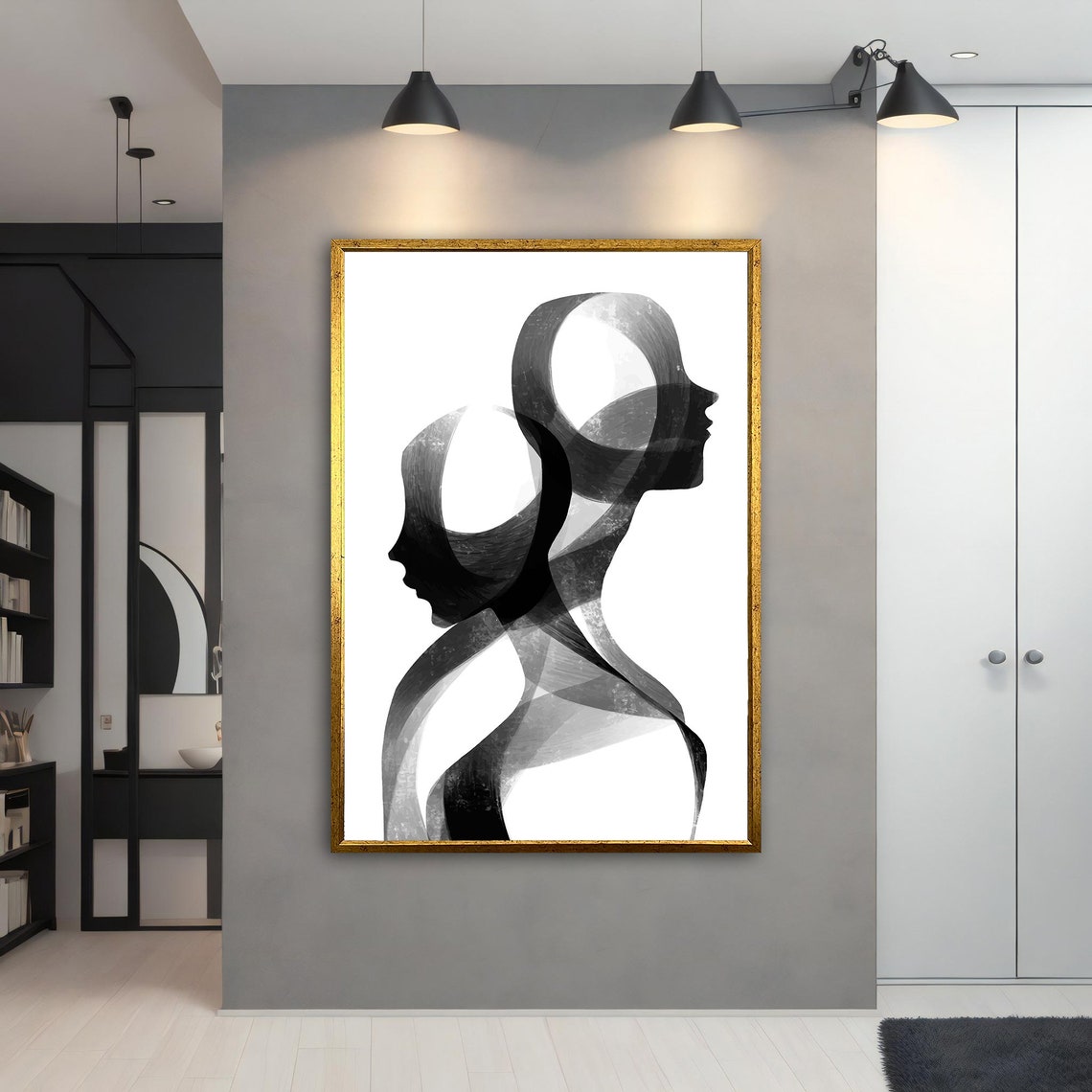 Black White Dual Faces Abstract Minimalist Line Portrait Wall Art - Image 4