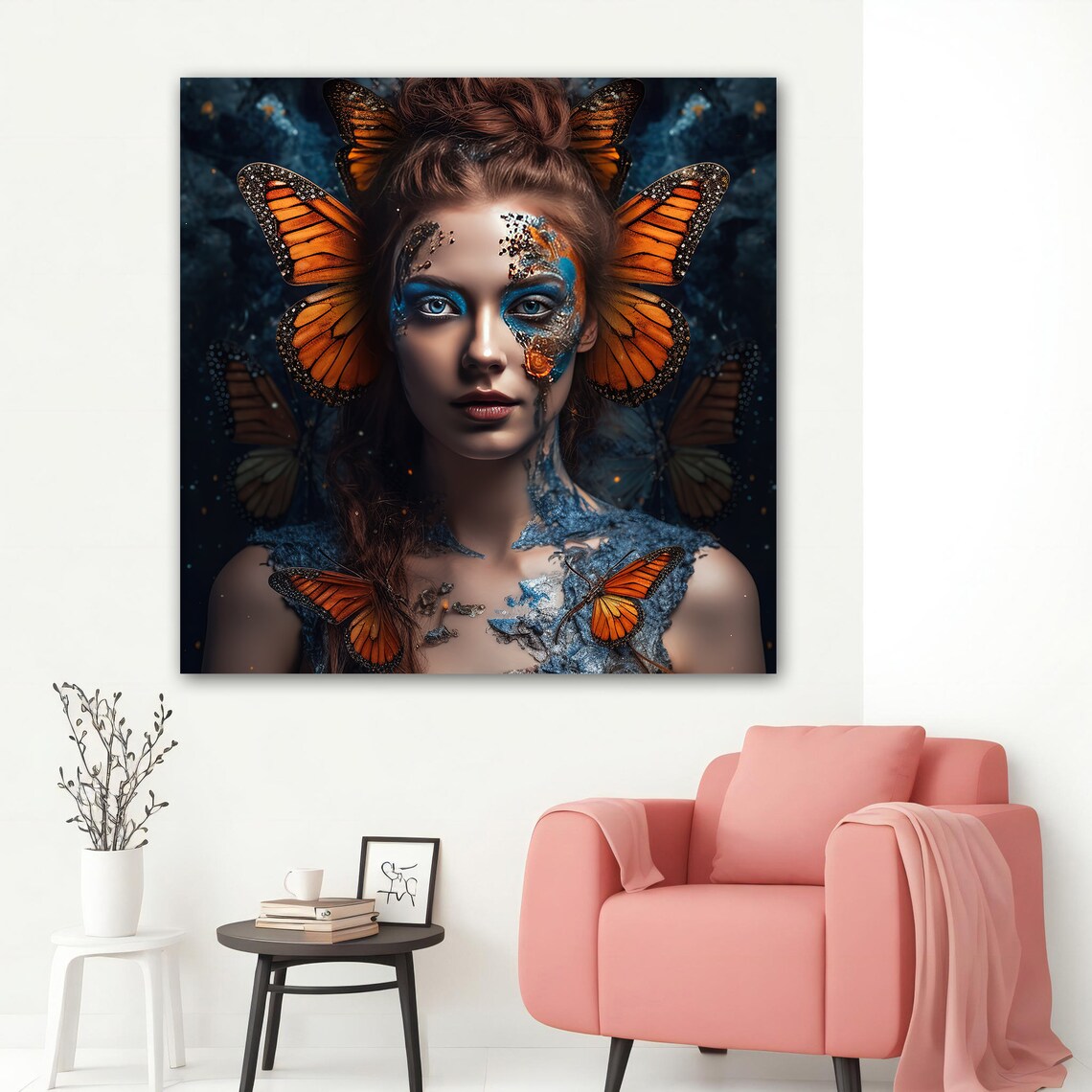 Butterfly Woman Monarch Wings Orange Blue Fantasy Portrait Art Poster - Image 5