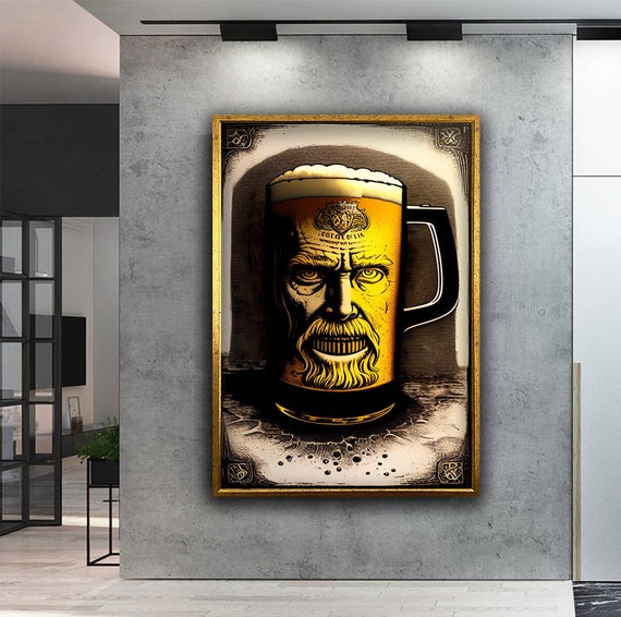 Beer Man Art Beer Wall Art Glass Of Beer Painting Pub Wall Decor Drinks Wall Art Beer Poster Gifts For Men