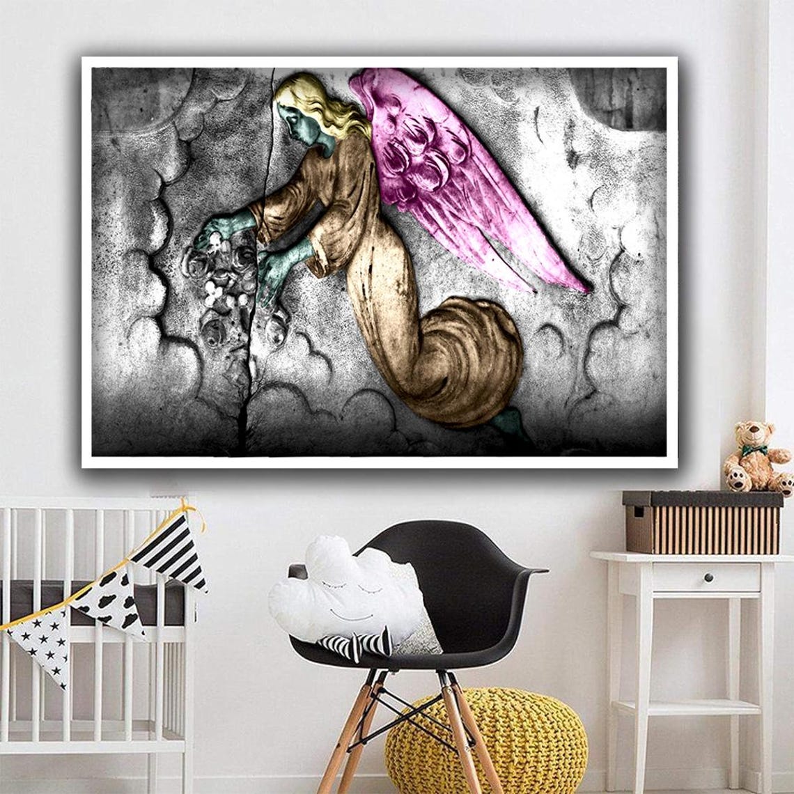 Pink Winged Angel Art Angel Painting Bold Colorful Angel Print Angel Woman Wall Art Gift For Friends Modern Home Decor - Image 3