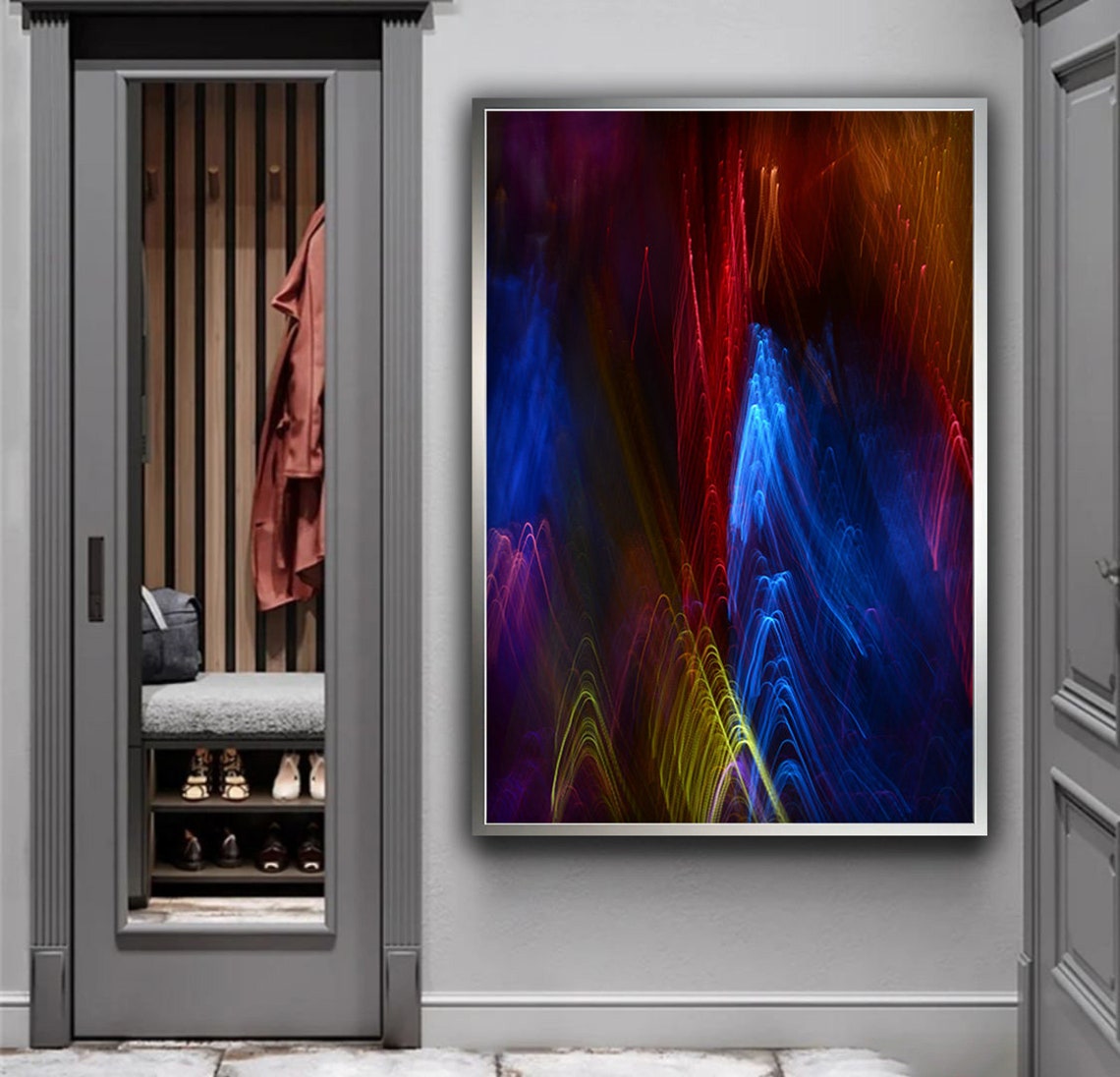 Neon Light Waves Abstract Colorful Streak Flow Motion Art Poster - Image 4