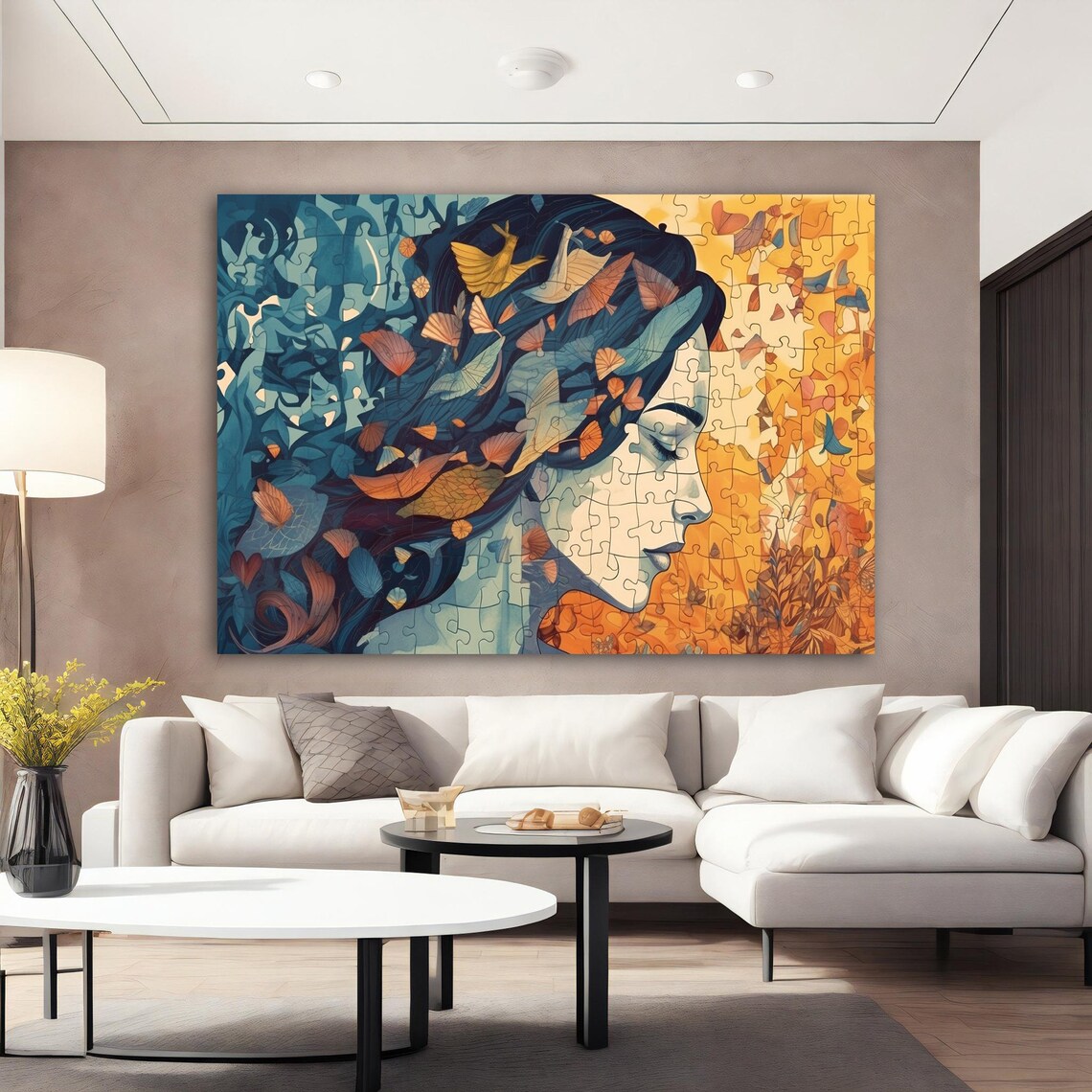 Woman Painting Puzzle Looking Woman Art Autumn Woman Wall Art Abstract Girl Paint Modern Home Decor