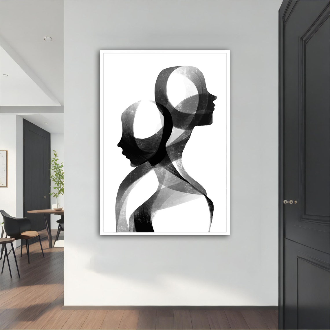 Black White Dual Faces Abstract Minimalist Line Portrait Wall Art
