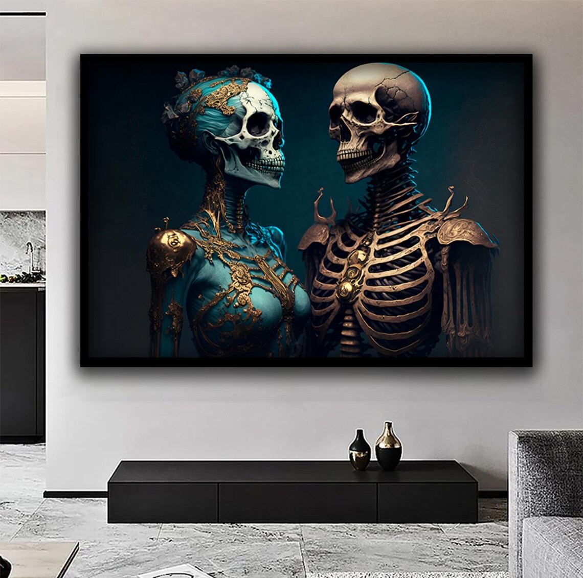 Gothic Skeleton Couple Dark Romantic Ornate Bones Halloween Wall Art Poster - Image 2