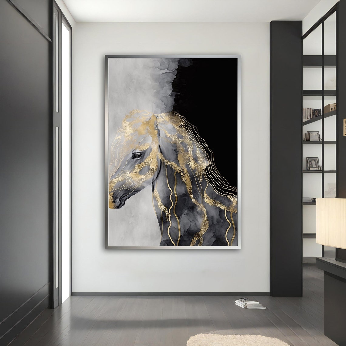 Gold Horse Painting Gold Horse Poster Gold Horse Wall Art Gold Horse Art Animal Horse Lover Farmhouse Wall Art - Image 3