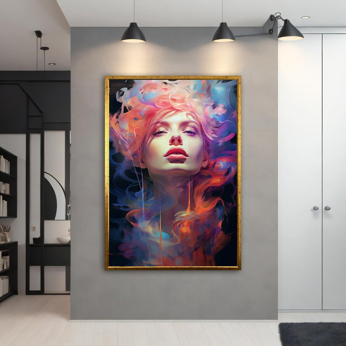 Dreamy Woman Pink Blue Smoke Hair Ethereal Portrait Wall Art Print - Image 4