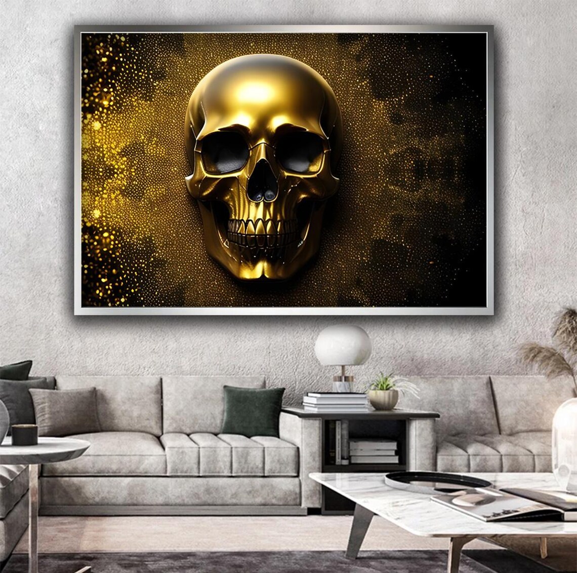 Gold Skull Glitter Gothic Black Background Metallic Skull Wall Art Poster - Image 3