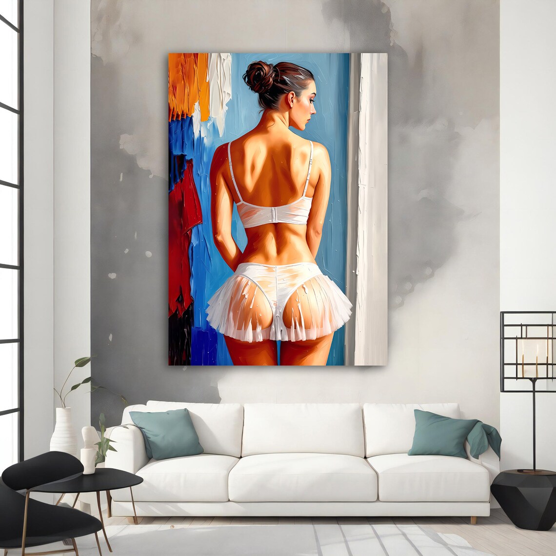 Ballerina From Behind White Tutu Blue Orange Abstract Painted Art Poster - Image 3