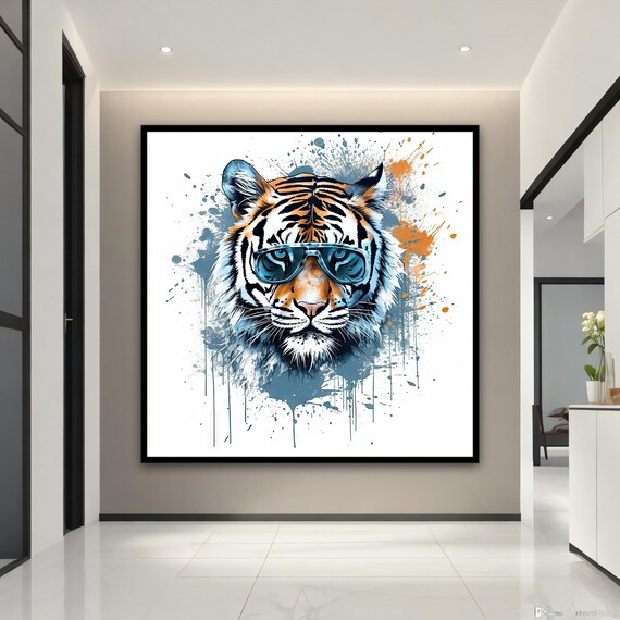 Cool Tiger Sunglasses Paint Splash White Fun Animal Office Poster