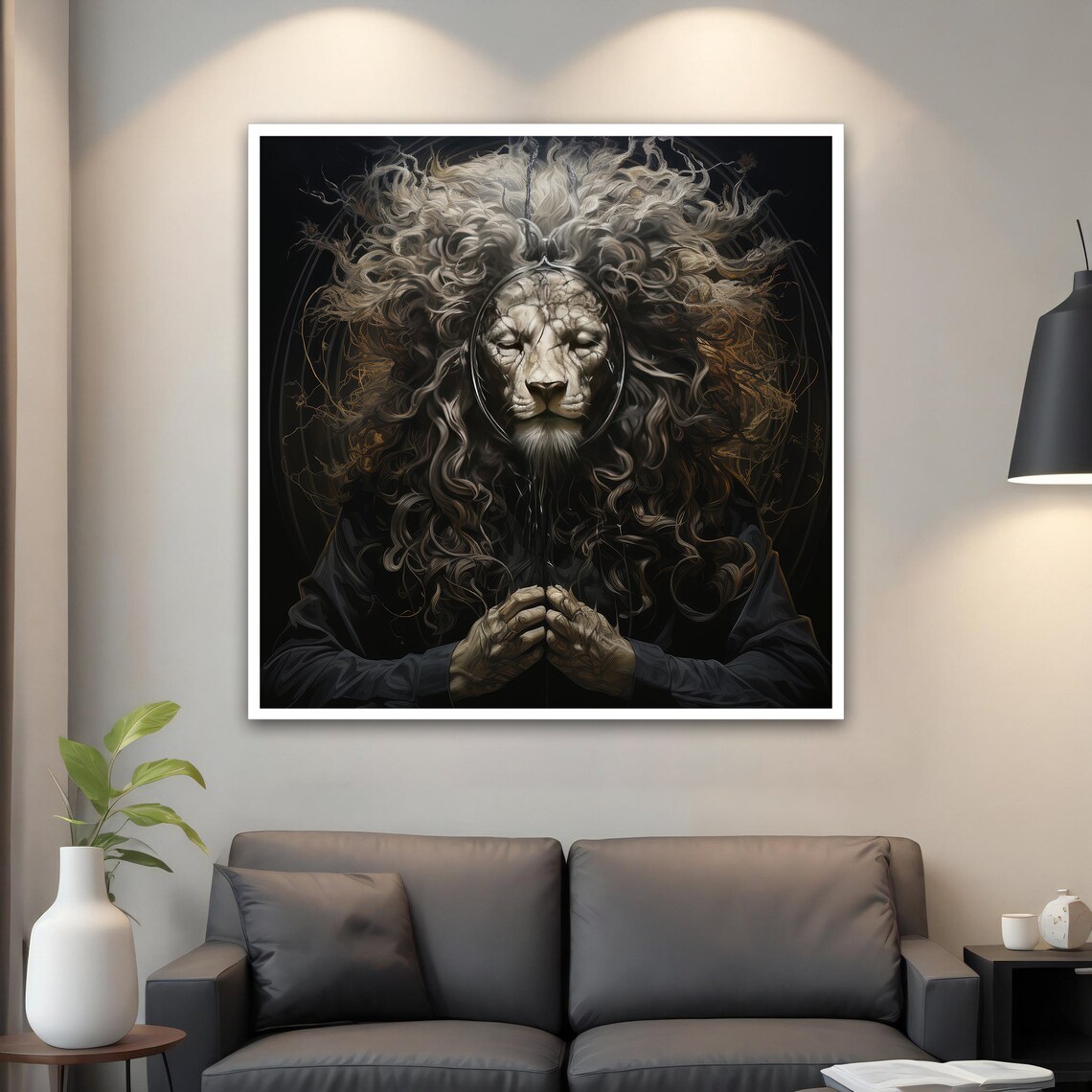 Meditating Lion Monk Prayer Zen Dark Spiritual Animal Art Poster - Image 4