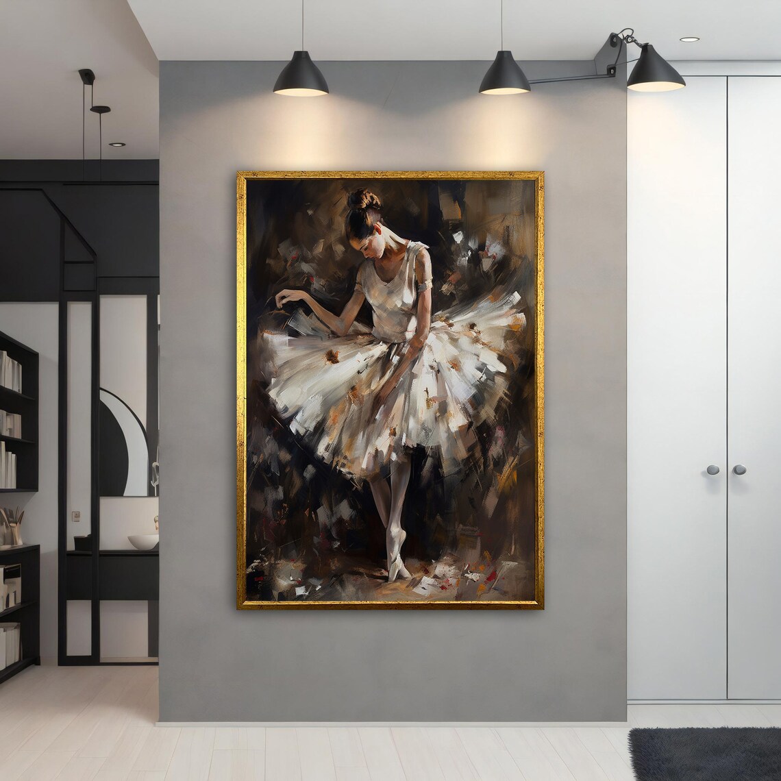 Ballerina Dancing On Pointe White Tutu Dark Impressionist Oil Art Poster - Image 3