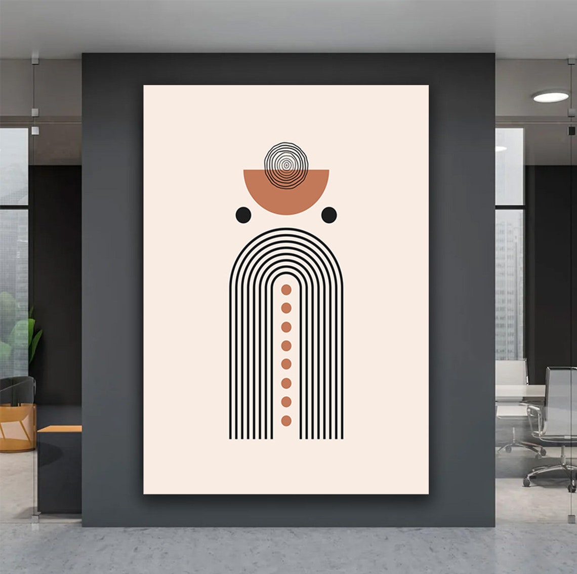 Minimalist Boho Geometric Rainbow Arch Line Art in Terracotta Print - Image 5