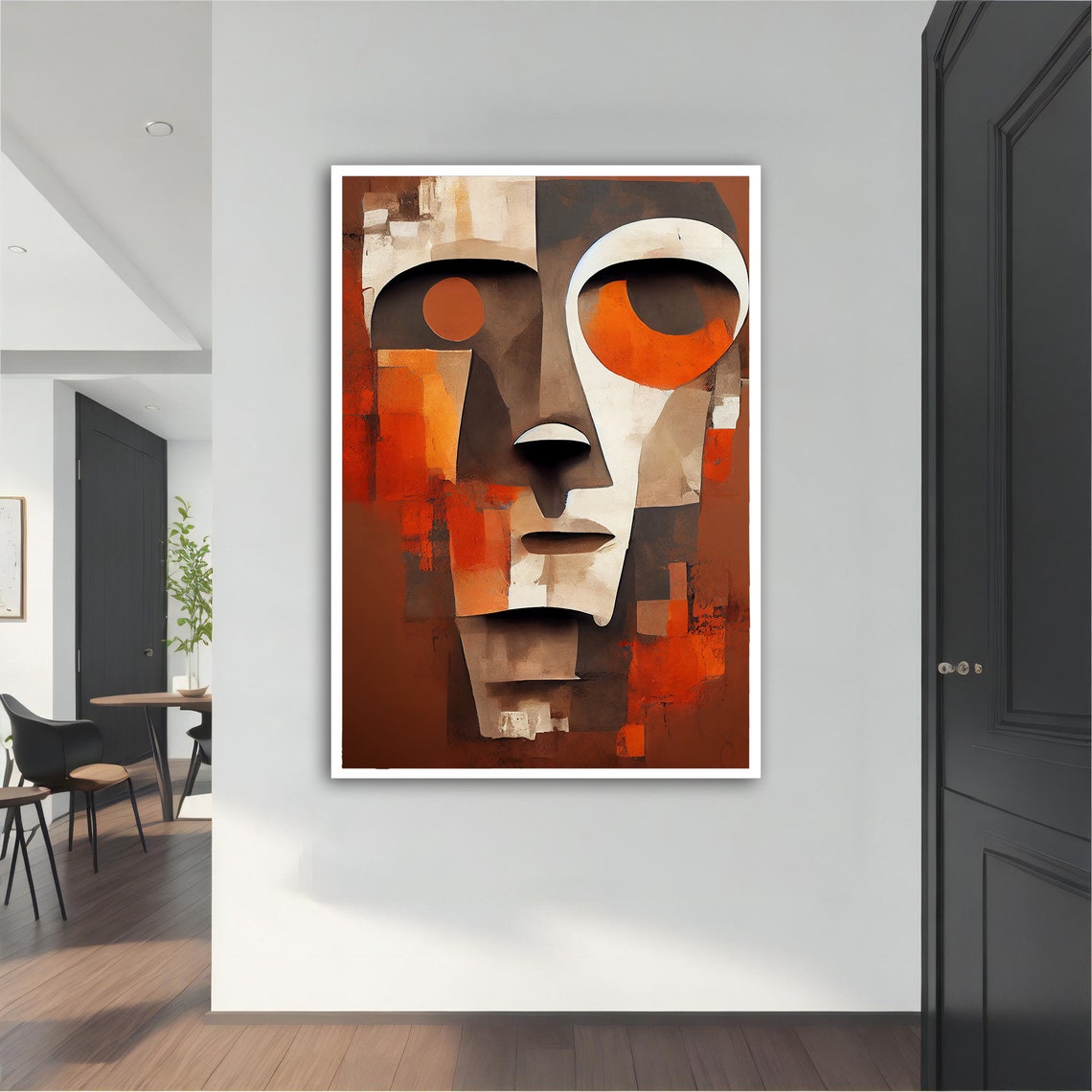 Surreal Cubist Face Abstract Geometric Earth Tones Modern Art Poster