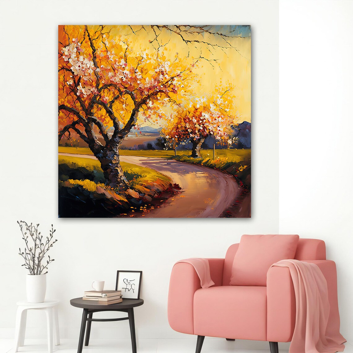 Tree Abstract Pink Colorful Painting, Autumn Decor - Image 2