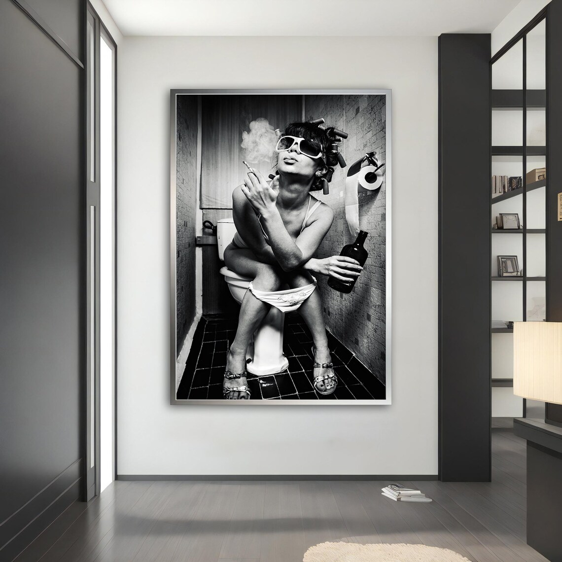 Black and White Smoking Woman Edgy Fashion Photography Poster - Image 5