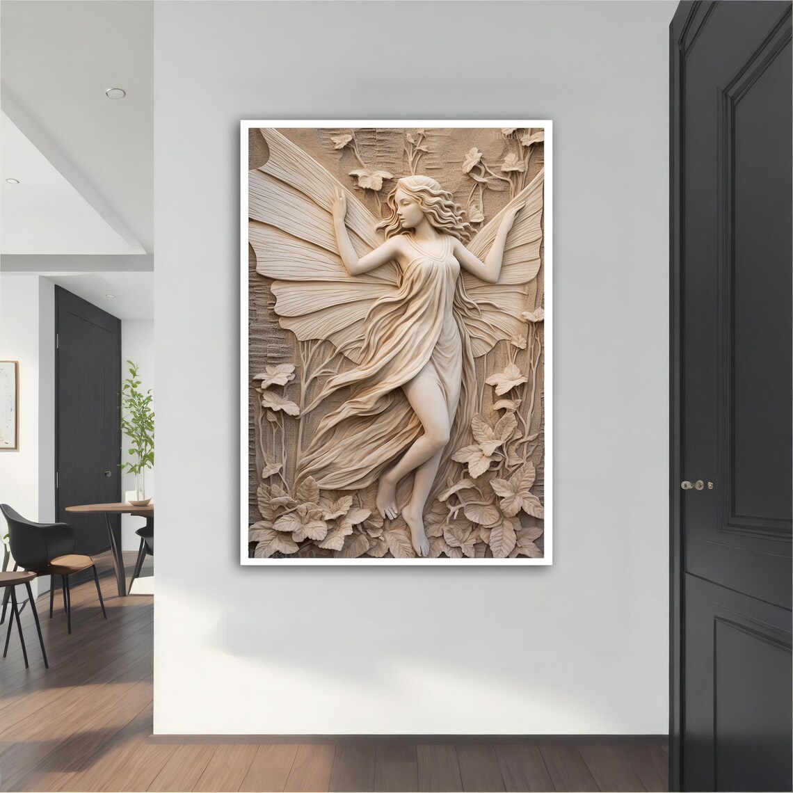 Carved Stone Fairy Angel Relief Sculpture Beige Wall Art Print
