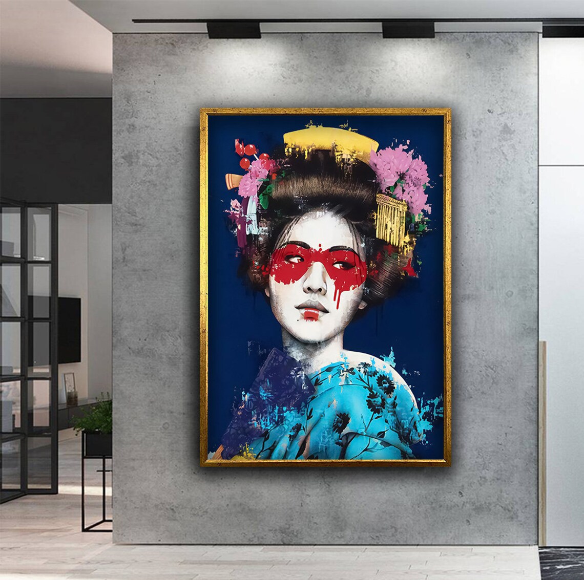 Japanese Geisha Red Paint Portrait Colorful Woman Art Poster - Image 3