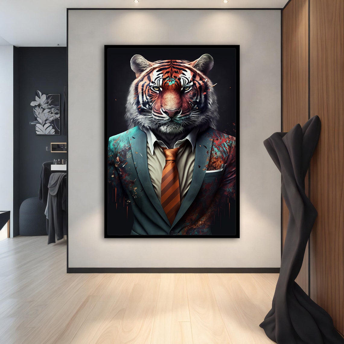 Tiger in Suit Tie Businessman Paint Splash Fun Animal Office Poster - Image 3