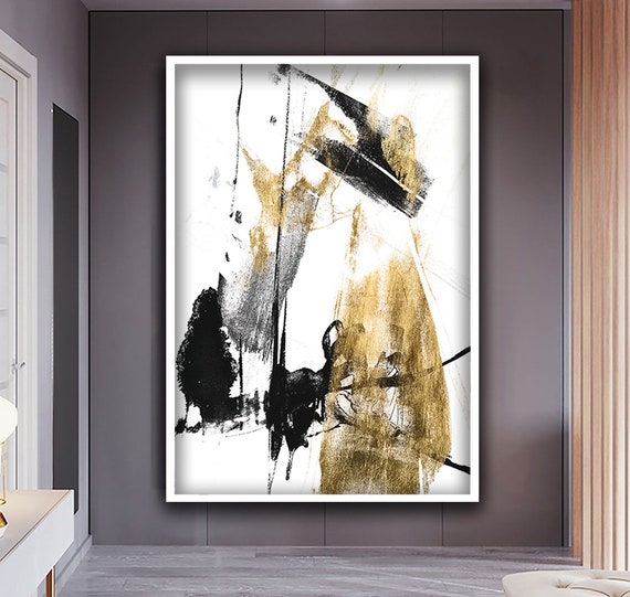 Black And Gold Abstract Art Black And Golden Wall Art Neutral Wall Art Abstract Print Black Yellow Abstract Wall Decor