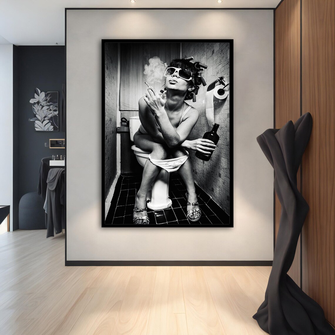 Black and White Smoking Woman Edgy Fashion Photography Poster - Image 2
