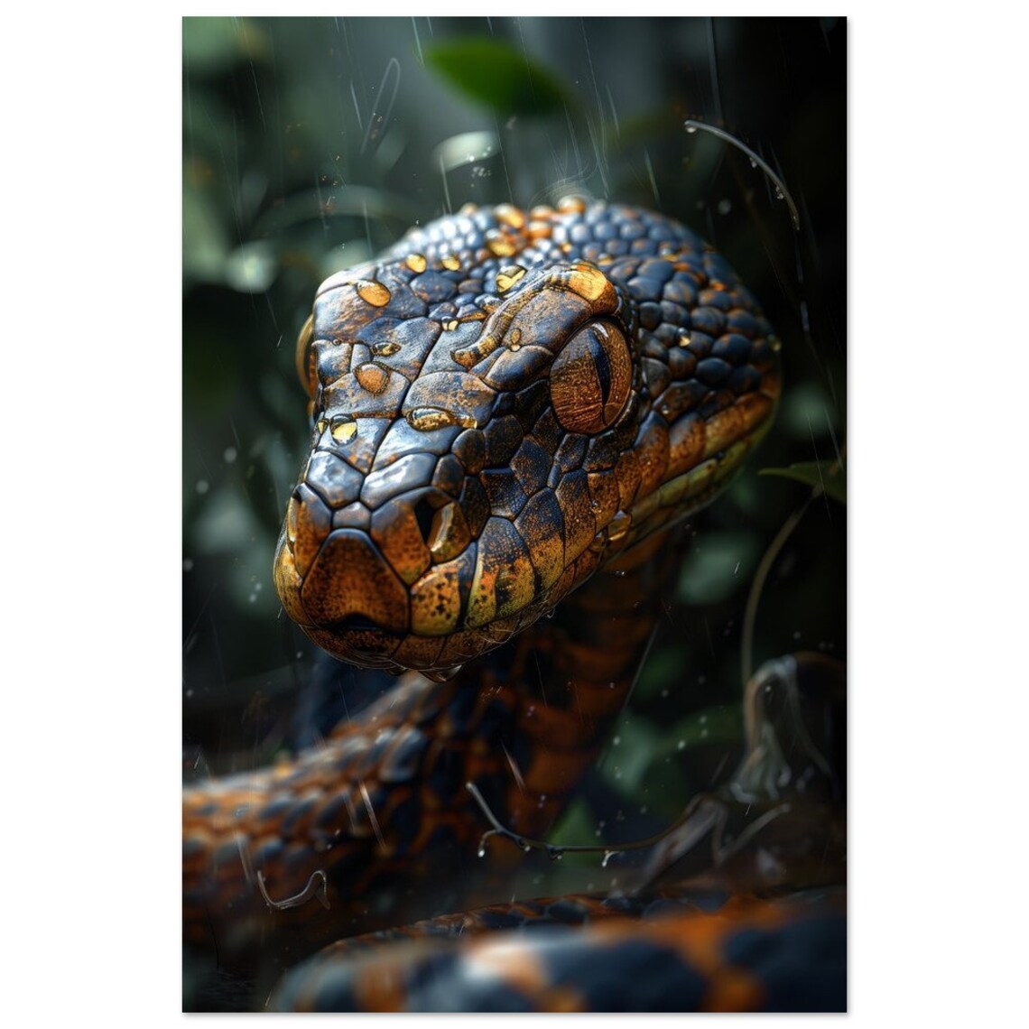 Rainy Snake Head Close Up Dramatic Wild Reptile Jungle Photography Poster - Image 4