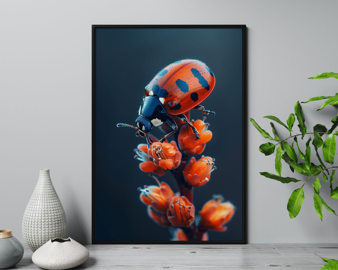 Red Ladybug On Orange Flower Macro Photography Nature Poster - Image 5